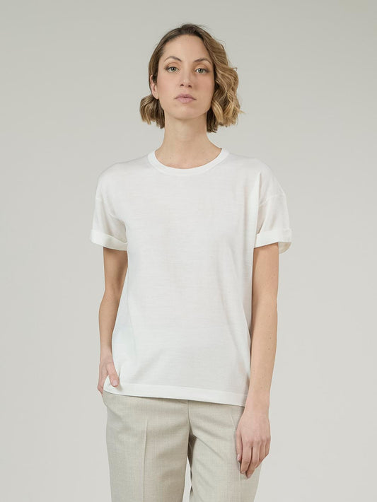 Short-sleeved sweater in wool, silk and cashmere white 550t01_woseca_217bia