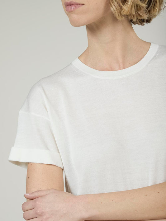 Short-sleeved sweater in wool, silk and cashmere - Short-sleeved sweater in wool, silk and cashmere alt - 002