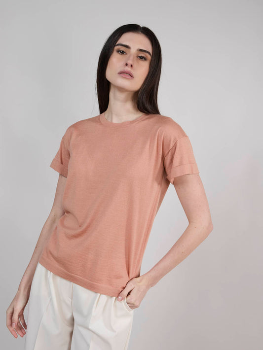 Short-sleeved sweater in wool, silk and cashmere mandarin 550t01_woseca_070man