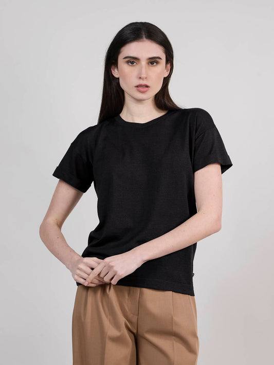 Short-sleeved sweater in wool, silk and cashmere black 550t01_woseca_096ner
