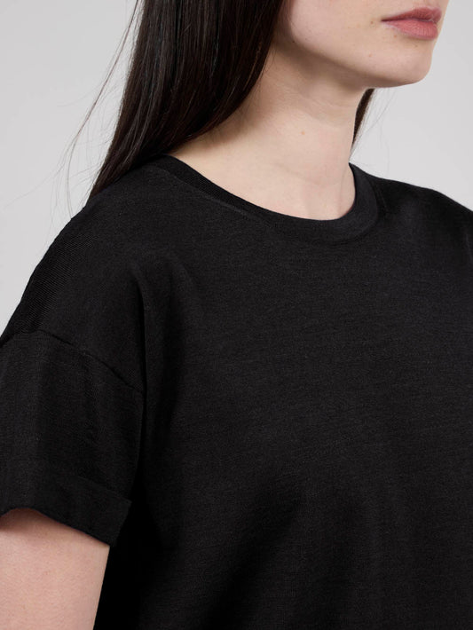 Short-sleeved sweater in wool, silk and cashmere - Short-sleeved sweater in wool, silk and cashmere alt - 002