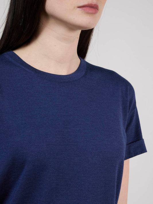 Short-sleeved sweater in wool, silk and cashmere - Short-sleeved sweater in wool, silk and cashmere alt - 002