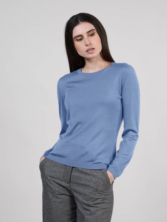 Long sweater in wool, silk and cashmere light blue 550t02_woseca_j59gre