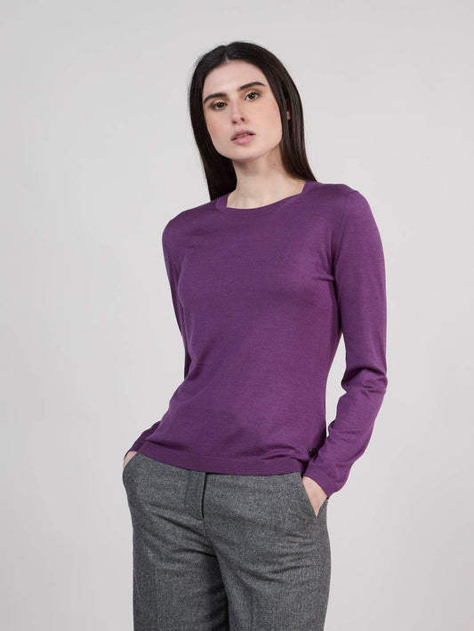 Maglia mainica lunga in lana seta e cashmere violet 550t02_woseca_h45vio