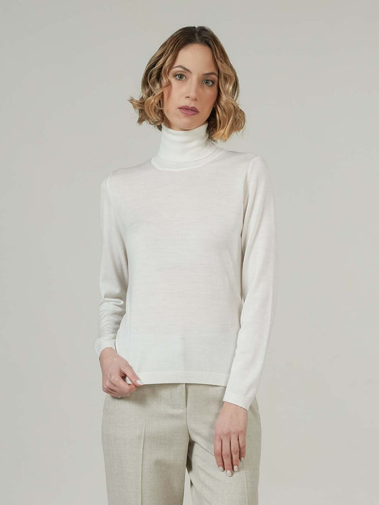 Maglia dolcevita in lana seta e cashmere bianco 550t04_woseca_217bia