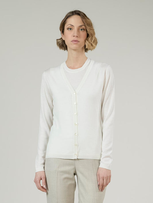 Maglia cardigan in lana seta e cashmere bianco 550t05_woseca_217bia