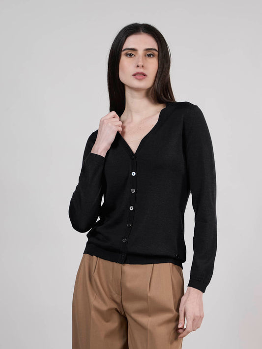 Maglia cardigan in lana seta e cashmere nero 550t05_woseca_096ner