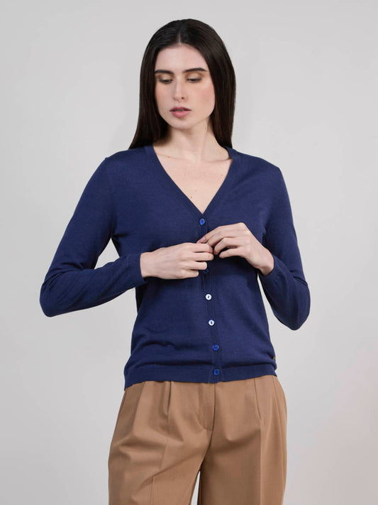 Maglia cardigan in lana seta e cashmere oceano 550t05_woseca_255oce