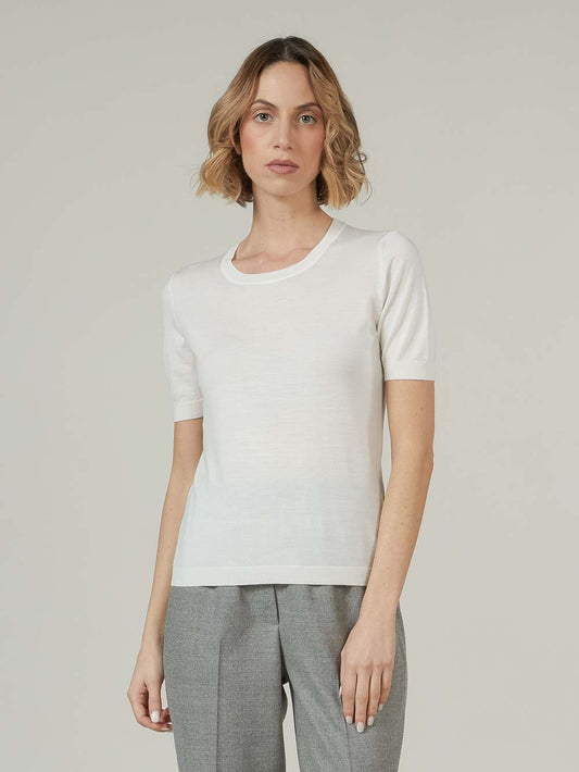 Short-sleeved sweater in wool, silk and cashmere white 550t08_woseca_217bia