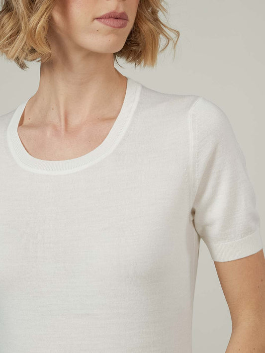 Short-sleeved sweater in wool, silk and cashmere - Short-sleeved sweater in wool, silk and cashmere alt - 002
