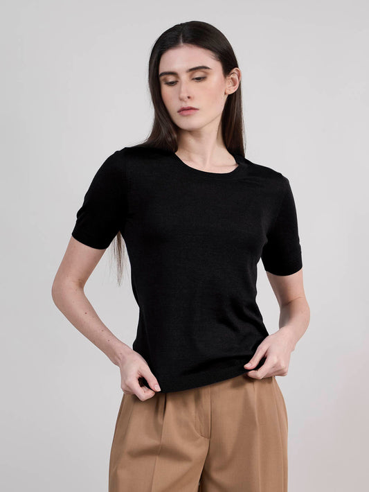 Short-sleeved sweater in wool, silk and cashmere black 550t08_woseca_096ner