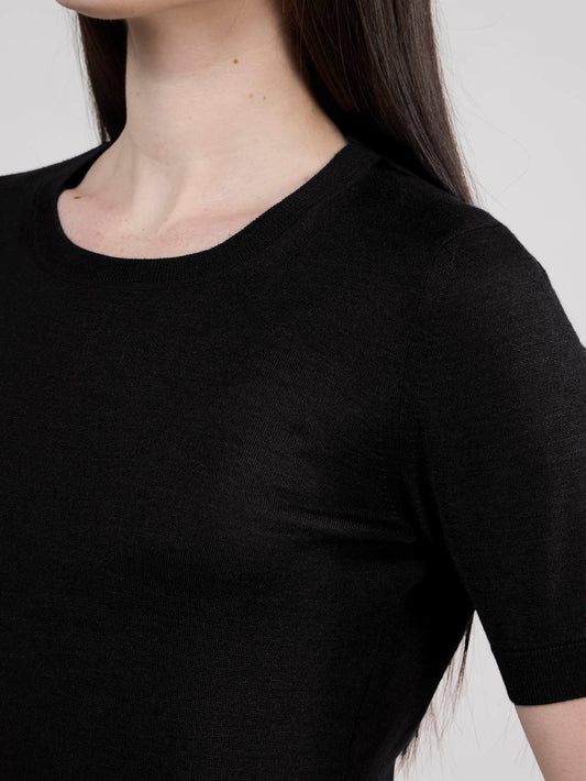 Short-sleeved sweater in wool, silk and cashmere - Short-sleeved sweater in wool, silk and cashmere alt - 002