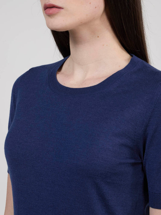 Short-sleeved sweater in wool, silk and cashmere - Short-sleeved sweater in wool, silk and cashmere alt - 002