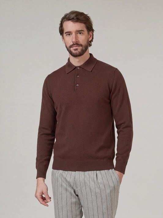 Maglia polo in cashmere con bottoni noce 55k073_rcapi_492noc