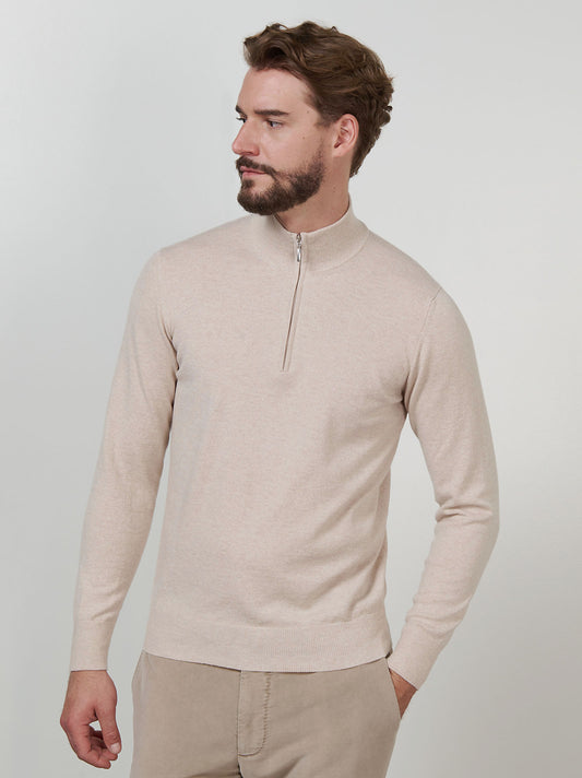 Lupetto collo zip in cashmere cremino mel 55k076_rcapi_908908