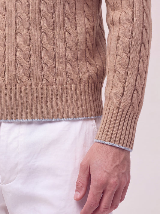 Men's long-sleeve cable knit crew neck - Men's long-sleeve cable knit crew neck alt - 002