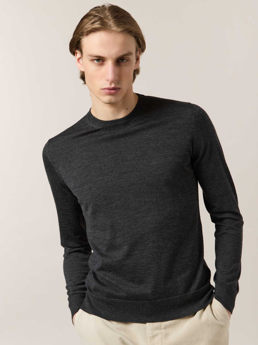 Maglia girocollo in lana seta e cashmere antracite 55kt02_woseca_090ant