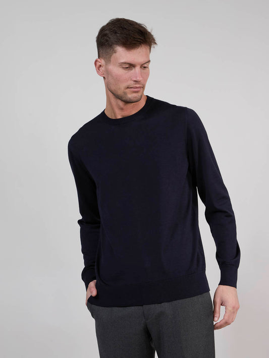 Maglia girocollo in lana seta e cashmere blu notte 55kt02_woseca_064not