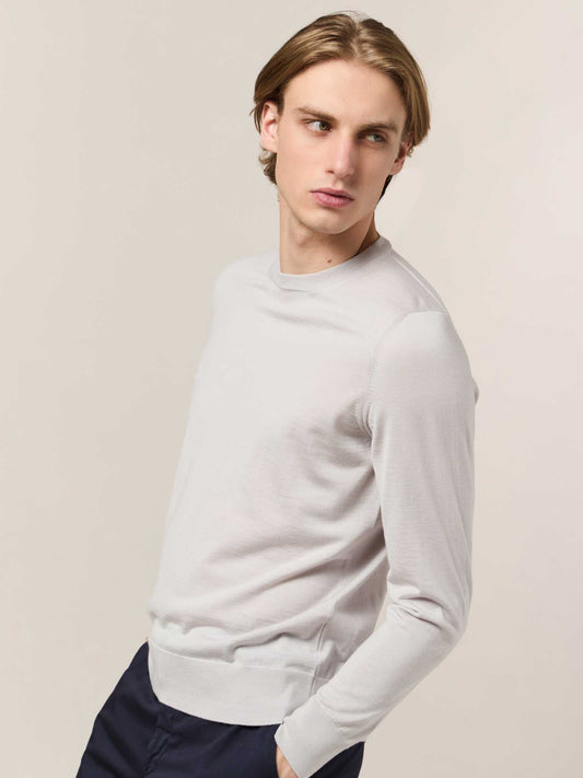 Maglia girocollo in lana seta e cashmere ecru 55kt02_woseca_363ecr