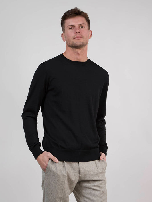 Maglia girocollo in lana seta e cashmere nero 55kt02_woseca_096ner