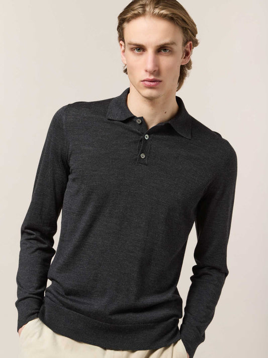 Maglia polo in lana, seta e cashmere antracite 55kt05_ss248a_090090