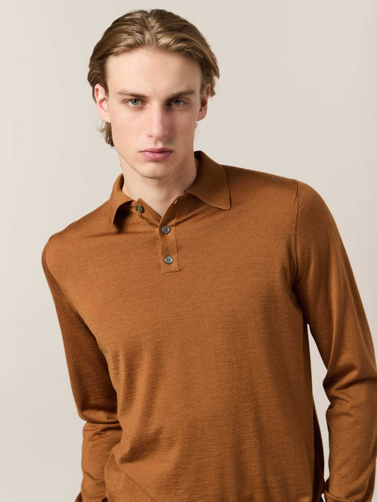 Maglia polo in lana, seta e cashmere pelle 55kt05_ss248a_101101