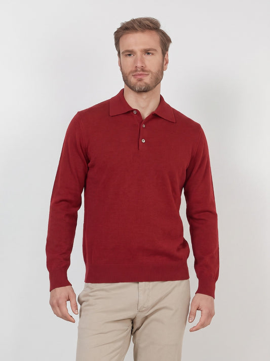 Maglia polo in cashmere con bottoni rosso corallo 55k073_rcapi_354rco
