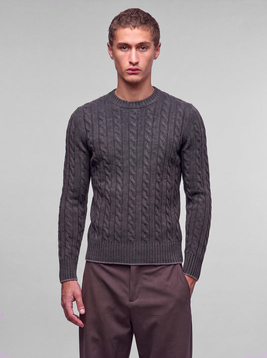 Maglia uomo paricollo lavorazione a trecce, manica lunga carbone 55kr30_fw26-7_070car
