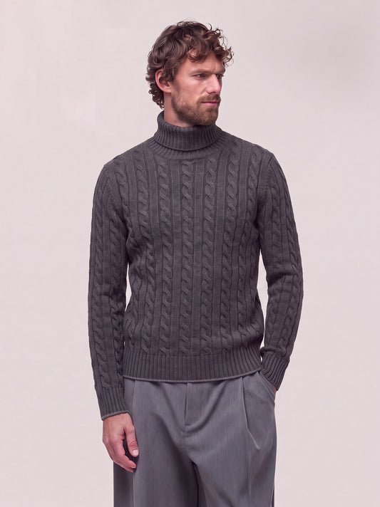 Maglia uomo ciclista lavorazione a trecce, manica lunga carbone 55kr32_fw26-7_070car