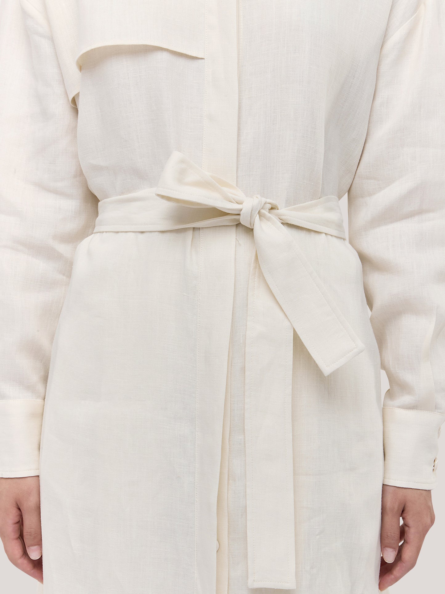 Chemisier dress with belt in pure linen cream abi046_s2611c_tpanna 72412608364870