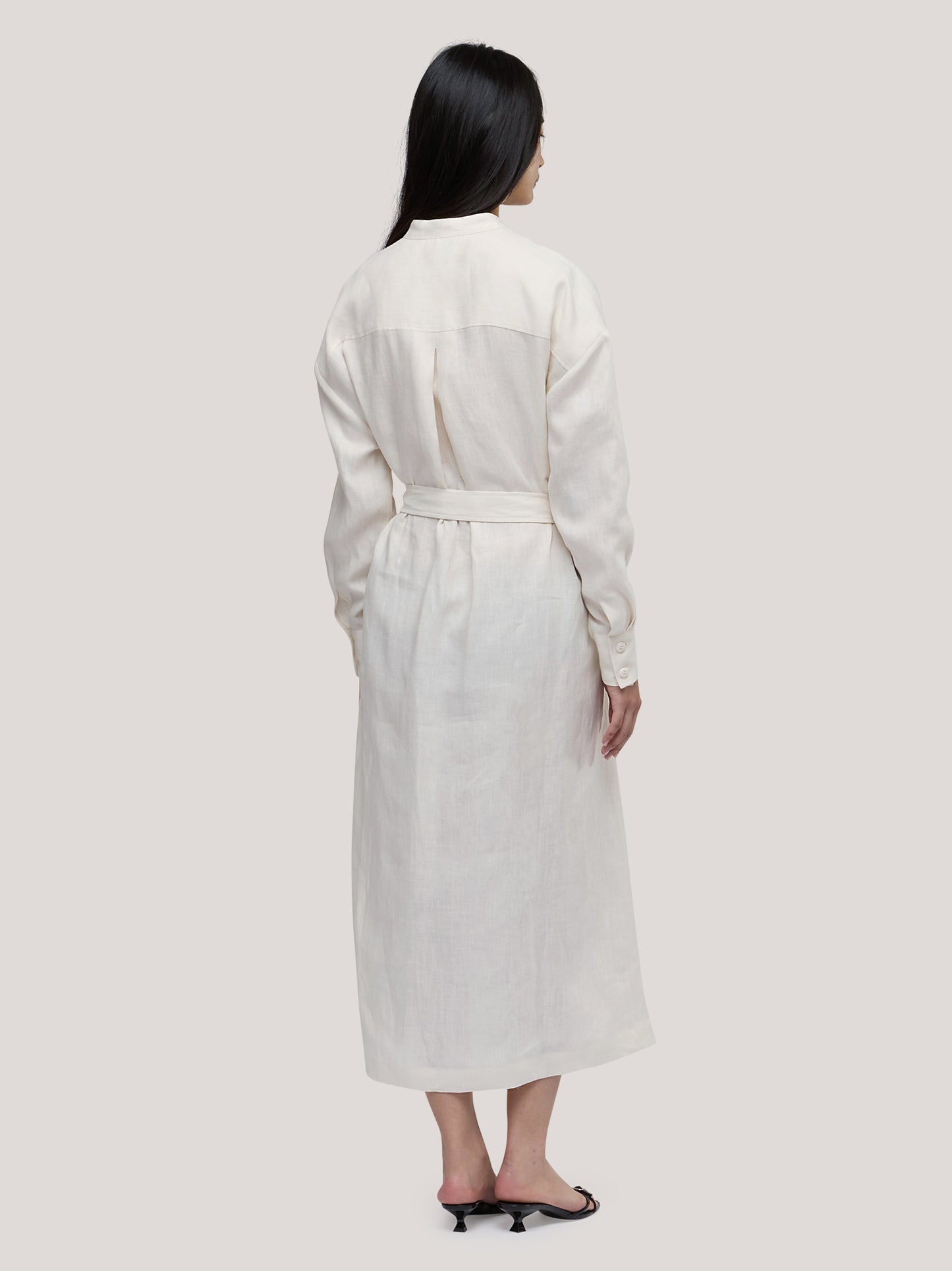 Chemisier dress with belt in pure linen cream abi046_s2611c_tpanna 72412608463174