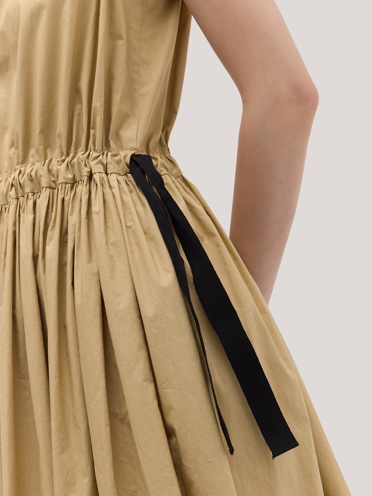 Long popeline dress with waist laces sable abi049_s2610a_tsable 72412638380358