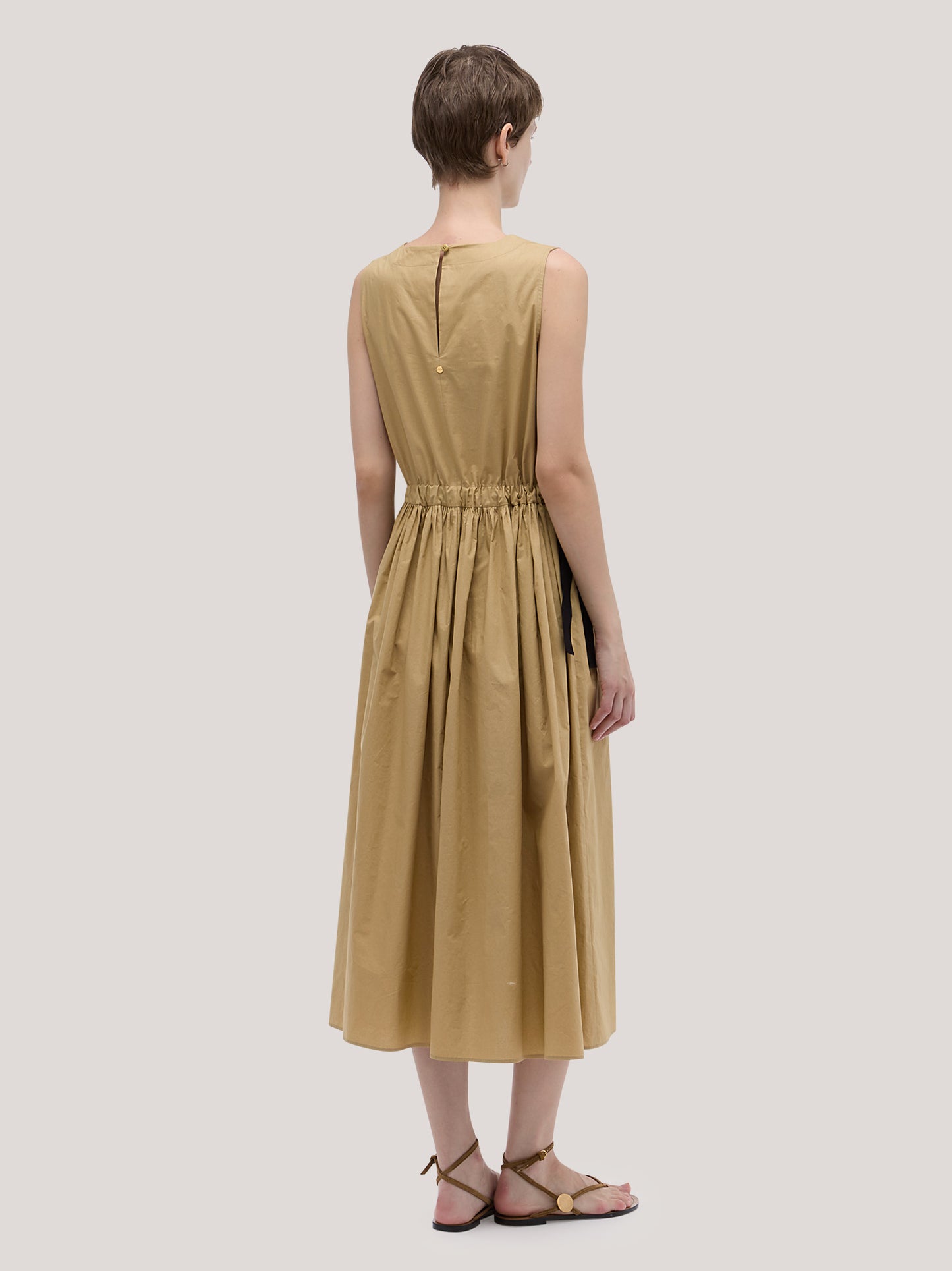 Long popeline dress with waist laces sable abi049_s2610a_tsable 72412638413126