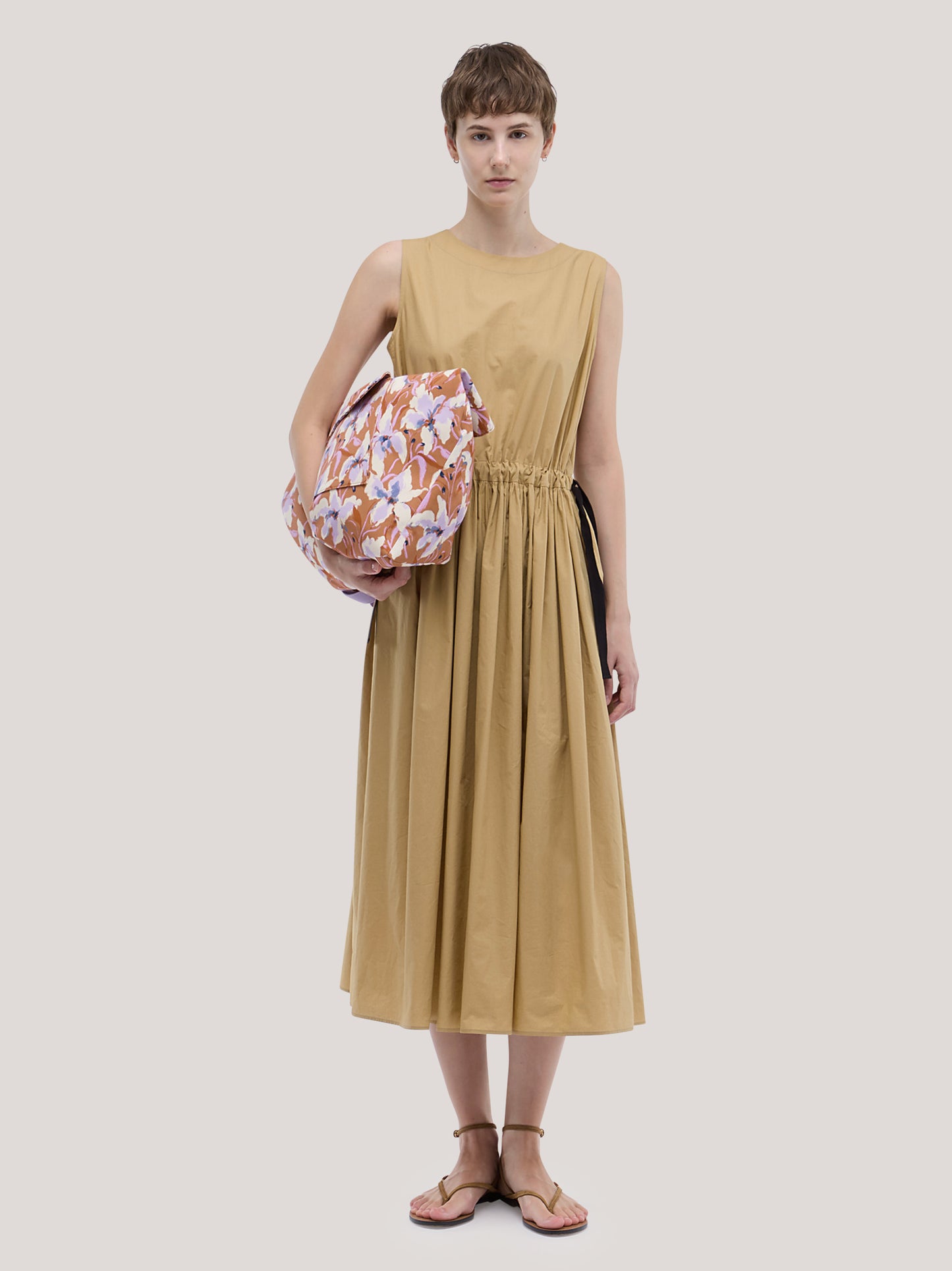 Long popeline dress with waist laces sable abi049_s2610a_tsable 72412638314822
