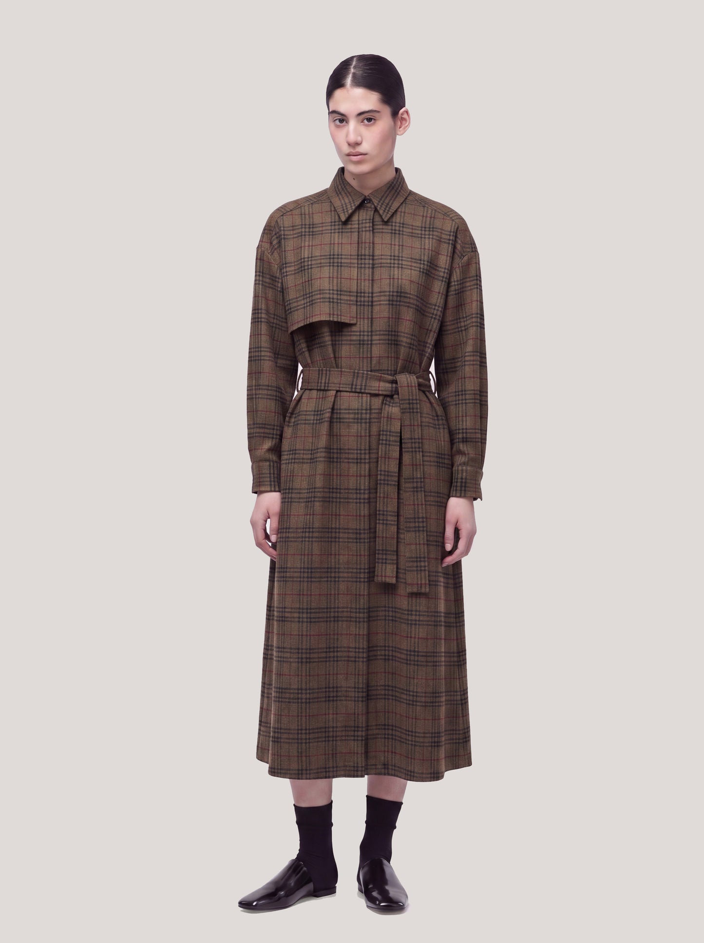 Shirt dress in Glen check flannel moss abi055_t22_f26-22_tmusch 74845377397062