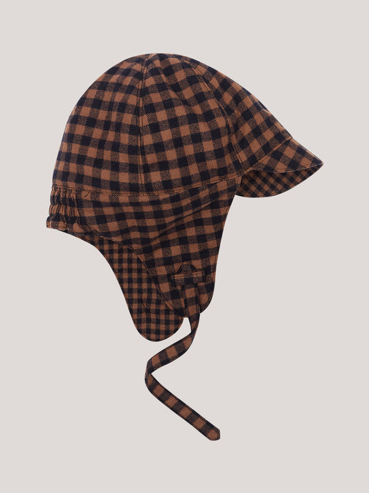 Cappellino a caschetto imbottito,reversibile con visiera in vichy singolo piccolo e grande - Cappellino a caschetto imbottito,reversibile con visiera in vichy singolo piccolo e grande alt - 002