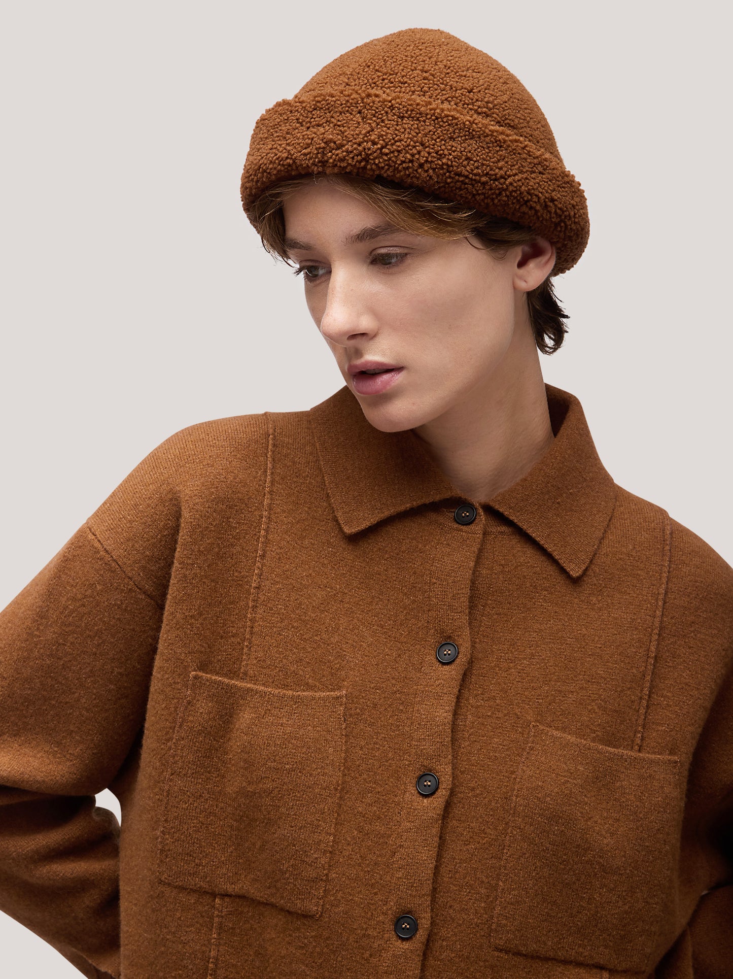 Women's sheepskin cap without visor tabacco ac0013_f2516a_ta0001 68145880498502