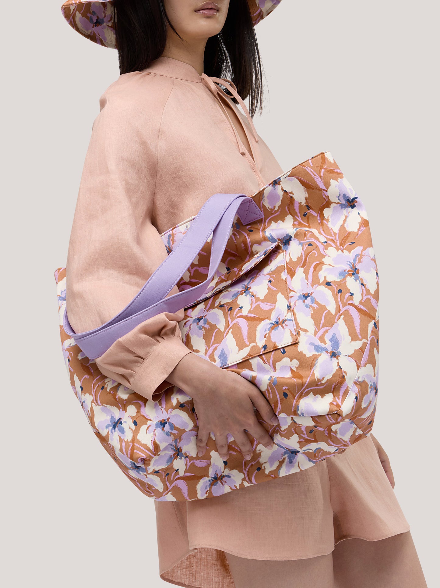 Borsa tote in fantasia orchidea pesca/lilla bor015_s2613a_tpesli 71817995190598