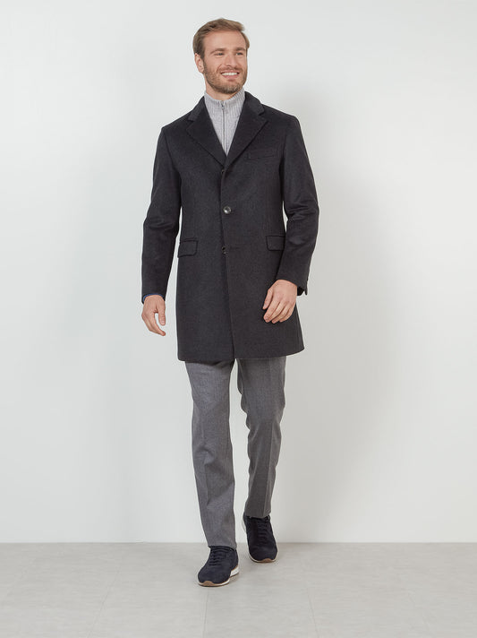 Cappotto uomo in puro cashmere con collo allacciabile antracite mel cp0110_rcapi_090090
