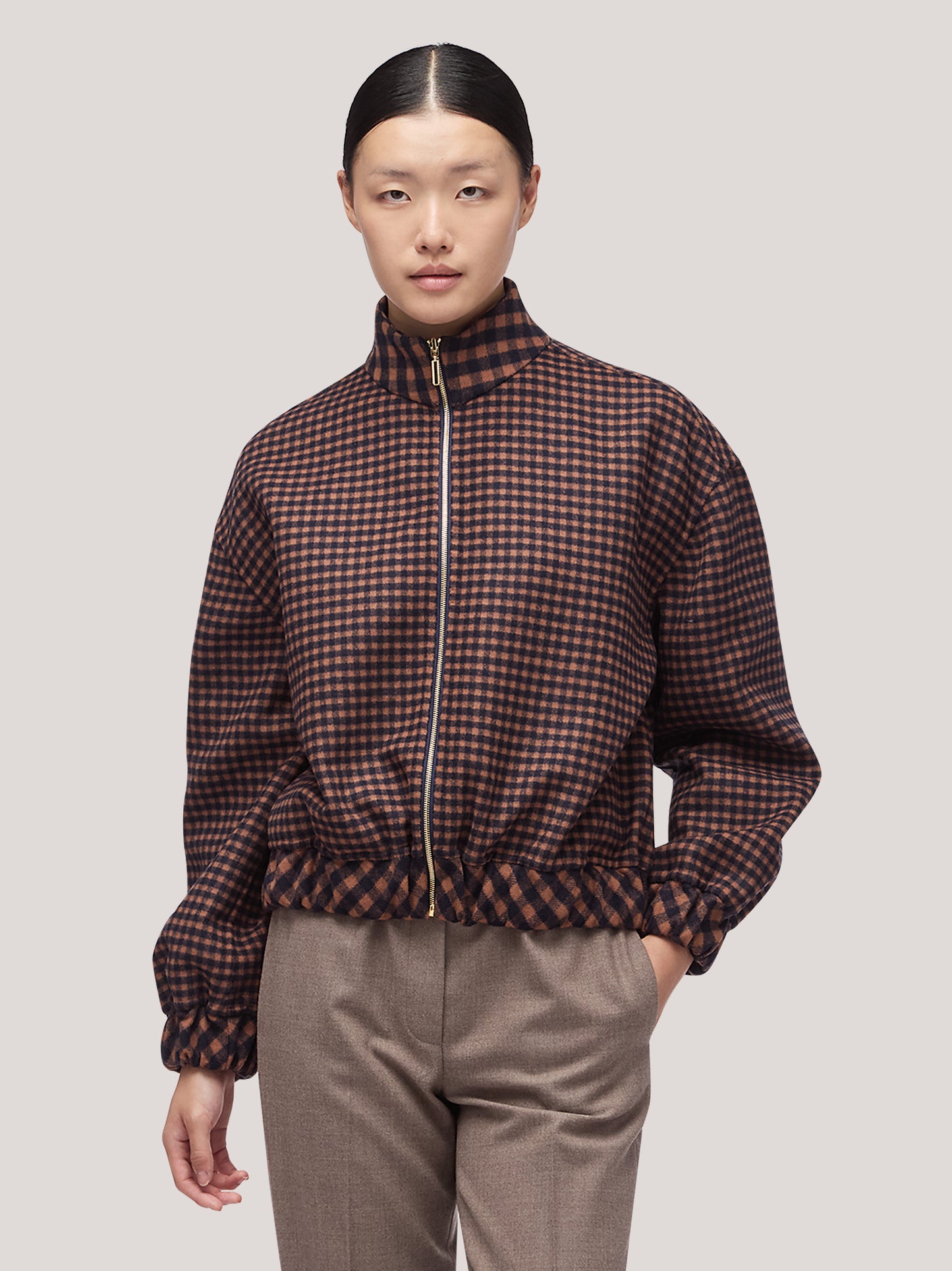 Bomber donna reversibile con collo alto in vichy double navy/tabacco cpa086_f2512a_nt0001 68145459921222