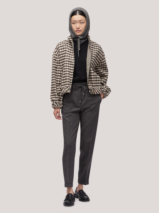 Bomber donna reversibile con collo alto in vichy double nero/bianco cpa086_f2512a_bw0001