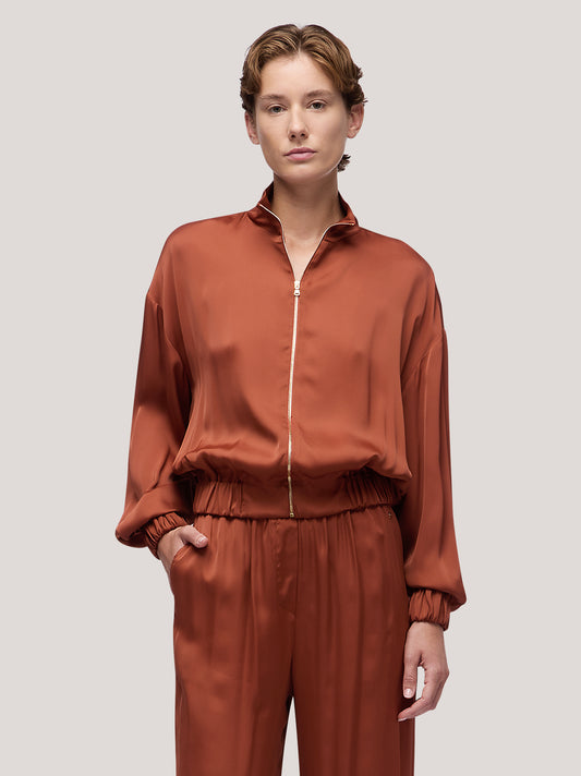 Bomber donna con collo alto in satin - Bomber donna con collo alto in satin alt - 002