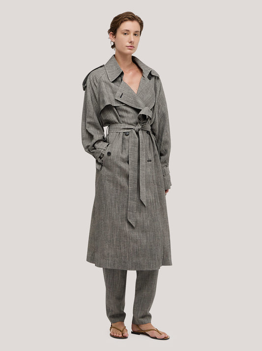 Trench lungo in fantasia lino melange cpa095_s2611d_tmelan