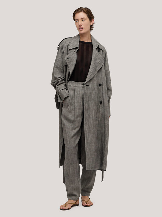 Trench lungo in fantasia lino - Trench lungo in fantasia lino alt - 002