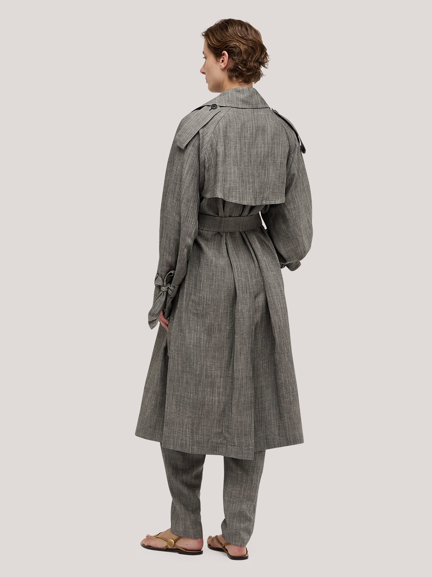 Trench lungo in fantasia lino melange cpa095_s2611d_tmelan 71592156725574