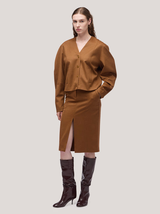 Giacca donna crop in flanella tabacco gam045_f2513a_ta0001