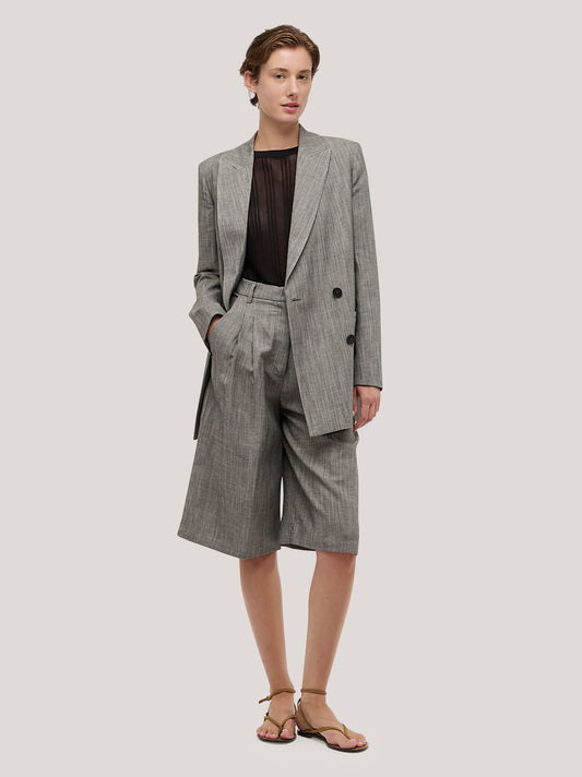 Giacca lunga doppio petto in fantasia lino melange gam050_s2611d_tmelan