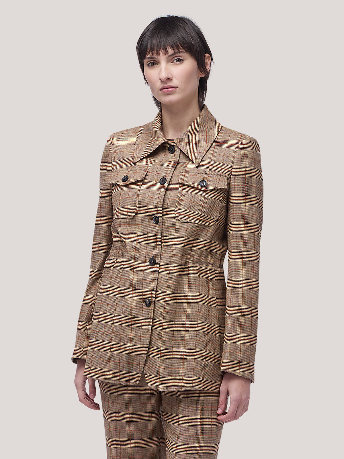 Single-breasted jacket with patch pockets in Glen check volcano gam063_t27_f26-27_tvulca 77328582836550