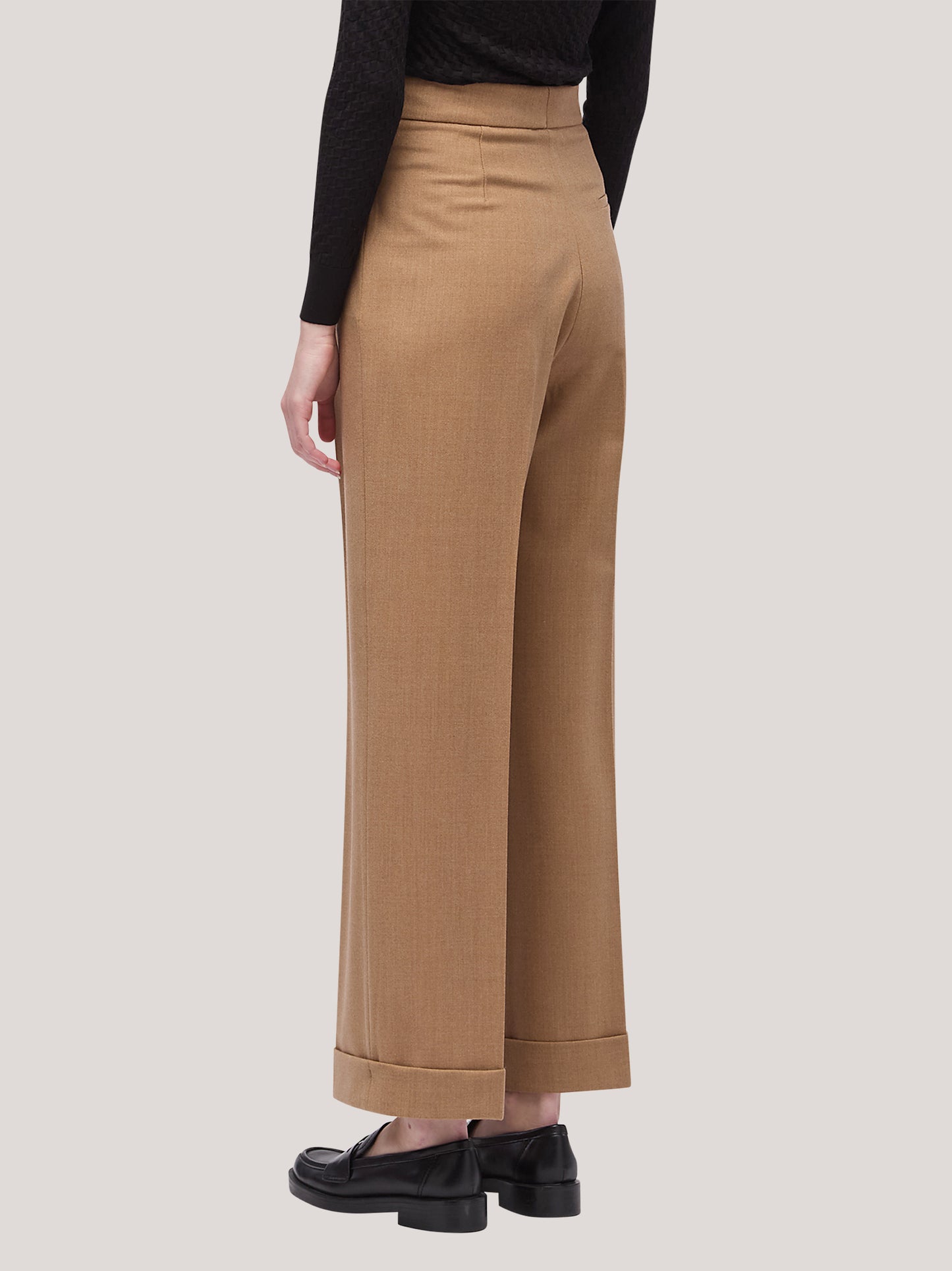 Pantalone donna in flanella a palazzo con risvolto tabacco pam184_f2519a_tab001 68520663187782