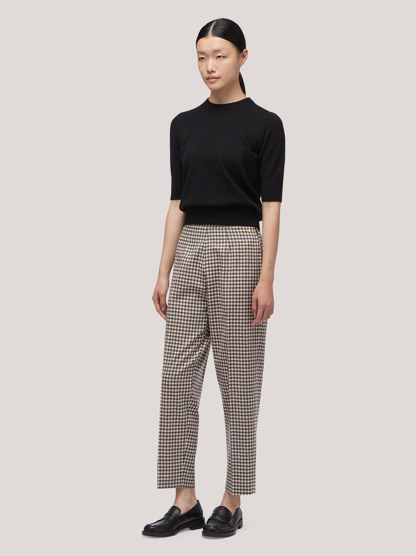 Women's slim-fit trousers in small checked gingham nero/bianco pam187_f2512b_bw0001 68145200595270